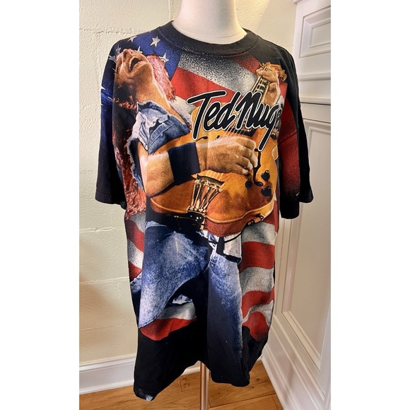 Vtg 90s Ted Nugent AOP T-Shirt Sz XL One Nation Under Ted Band Winterland - Picture 1 of 8